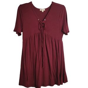 Zeana Premium Burgundy Red Tie Front Blouse Comfy Soft and Flowing Size Medium